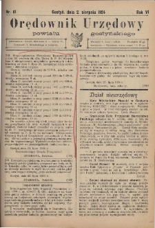 Orędownik Urzędowy Powiatu Gostyńskiego 1924.08.02 R.6 Nr 61