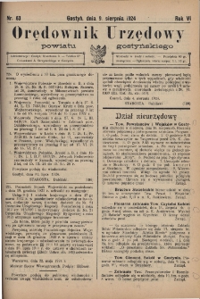 Orędownik Urzędowy Powiatu Gostyńskiego 1924.08.09 R.6 Nr 63
