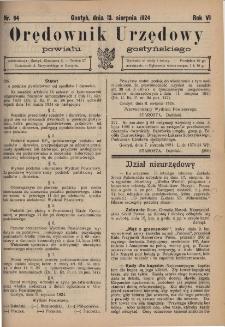 Orędownik Urzędowy Powiatu Gostyńskiego 1924.08.13 R.6 Nr 64