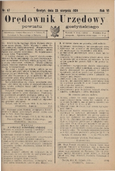 Orędownik Urzędowy Powiatu Gostyńskiego 1924.08.23 R.6 Nr 67