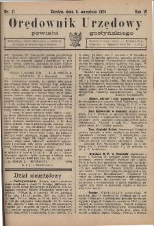 Orędownik Urzędowy Powiatu Gostyńskiego 1924.09.06 R.6 Nr 71