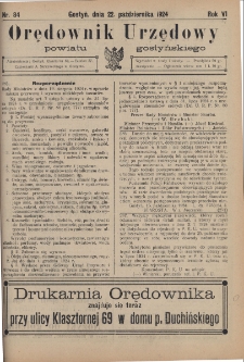 Orędownik Urzędowy Powiatu Gostyńskiego 1924.10.22 R.6 Nr 84