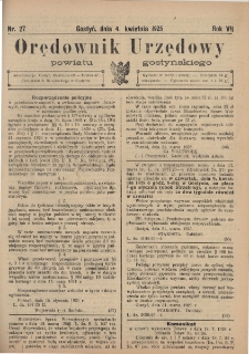 Orędownik Urzędowy Powiatu Gostyńskiego 1925.04.04 R. 7 Nr 27