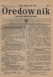 Orędownik Urzędowy Powiatu Gostyńskiego 1929.05.22 R.11 Nr 39