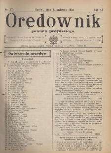 Orędownik Powiatu Gostyńskiego 1930.04.02 R. 12 Nr 27