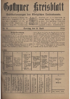 Gostyner Kreisblat 1914.04.19 Nr 31