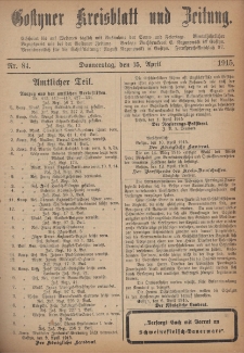 Gostyner Kreisblatt und Zeitung 1915.04.15 Nr 84