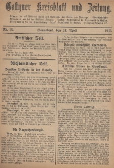 Gostyner Kreisblatt und Zeitung 1915.04.24 Nr 92
