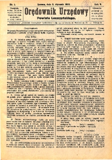 Orędownik Urzędowy Powiatu Leszczyńskiego 1924.01.05 R.5 Nr 1