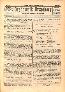 Orędownik Urzędowy Powiatu Leszczyńskiego 1924.06.14 R.5 Nr 34