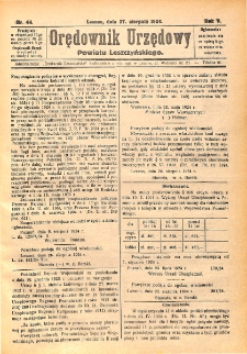 Orędownik Urzędowy Powiatu Leszczyńskiego 1924.08.27 R.5 Nr 44