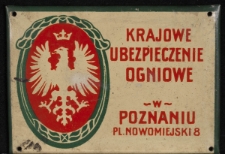 Metalowa tabliczka informująca o ubezpieczeniu nieruchomości od pożaru, lata 1920 &ndash; 1939