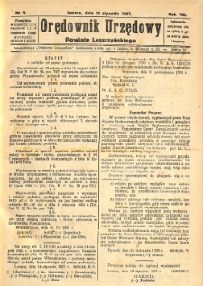 Orędownik Urzędowy Powiatu Leszczyńskiego 1927.01.22 R.8 Nr 5