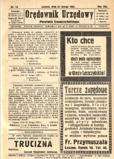 Orędownik Urzędowy Powiatu Leszczyńskiego 1927.02.23 R.8 Nr 13