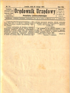 Orędownik Urzędowy Powiatu Leszczyńskiego 1927.02.26 R.8 Nr 14