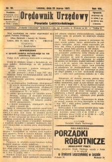 Orędownik Urzędowy Powiatu Leszczyńskiego 1927.03.23 R.8 Nr 20