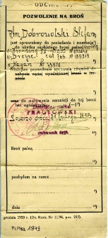 Pozwolenie na broń rotmistrza Stefana Dobrowolskiego, 1935 r.
