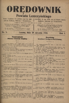 Orędownik Powiatu Leszczyńskiego 1920.01.29 R.1 Nr 3