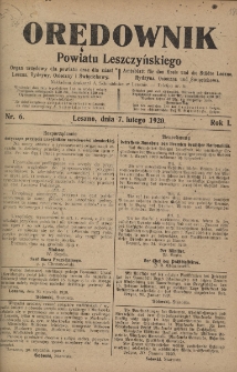 Orędownik Powiatu Leszczyńskiego 1920.02.07 R.1 Nr 6
