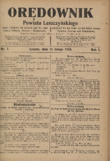Orędownik Powiatu Leszczyńskiego 1920.02.11 R.1 Nr 7