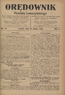 Orędownik Powiatu Leszczyńskiego 1920.02.21 R.1 Nr 10
