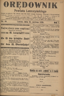 Orędownik Powiatu Leszczyńskiego 1920.06.26 R.1 Nr 46