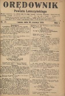 Orędownik Powiatu Leszczyńskiego 1920.06.30 R.1 Nr 47