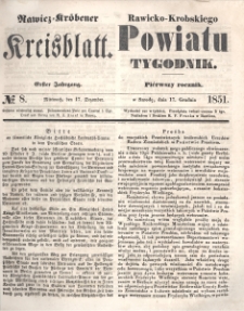 Rawicko-Krobskiego Powiatu Tygodnik. 1851.12.17 R. 1 Nr 8