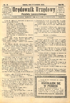 Orędownik Urzędowy Powiatu Leszczyńskiego 1926.04.14 R.7 Nr 18