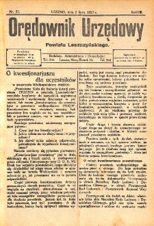 Orędownik Urzędowy Powiatu Leszczyńskiego 1927.07.02 R.8 Nr 37