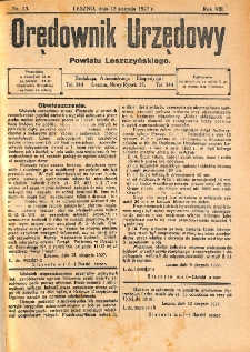 Orędownik Urzędowy Powiatu Leszczyńskiego 1927.08.13 R.8 Nr 43