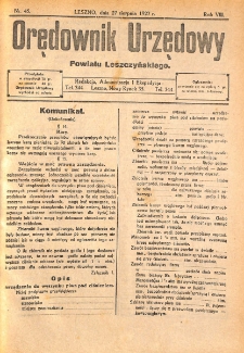 Orędownik Urzędowy Powiatu Leszczyńskiego 1927.08.27 R.8 Nr 45