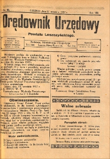 Orędownik Urzędowy Powiatu Leszczyńskiego 1927.09.17 R.8 Nr 48