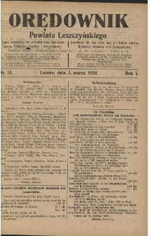 Orędownik Powiatu Leszczyńskiego 1920.03.03 R.1 Nr 13