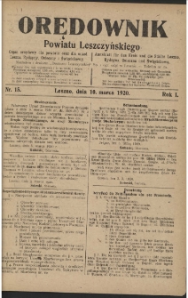 Orędownik Powiatu Leszczyńskiego 1920.03.10 R.1 Nr 15