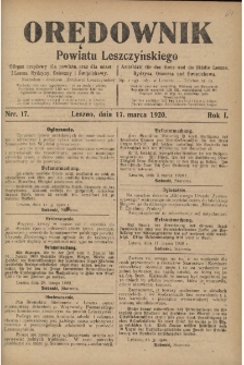 Orędownik Powiatu Leszczyńskiego 1920.03.17 R.1 Nr 17