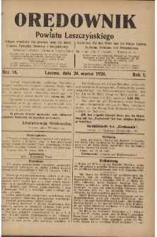 Orędownik Powiatu Leszczyńskiego 1920.03.20 R.1 Nr 18