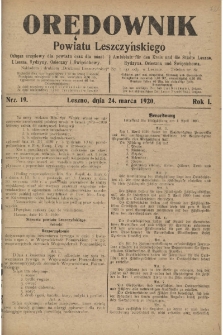 Orędownik Powiatu Leszczyńskiego 1920.03.24 R.1 Nr 19