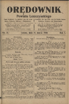 Orędownik Powiatu Leszczyńskiego 1920.03.31 R.1 Nr 21