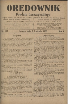 Orędownik Powiatu Leszczyńskiego 1920.04.03 R.1 Nr 22