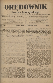 Orędownik Powiatu Leszczyńskiego 1920.04.07 R.1 Nr 23