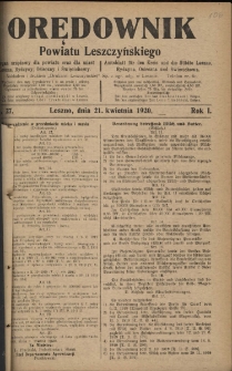Orędownik Powiatu Leszczyńskiego 1920.04.21 R.1 Nr 27