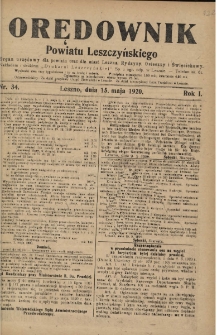 Orędownik Powiatu Leszczyńskiego 1920.05.15 R.1 Nr 34