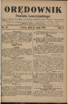 Orędownik Powiatu Leszczyńskiego 1920.05.22 R.1 Nr 36