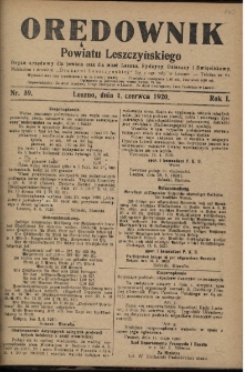 Orędownik Powiatu Leszczyńskiego 1920.06.01 R.1 Nr 39
