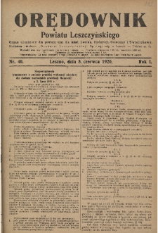 Orędownik Powiatu Leszczyńskiego 1920.06.05 R.1 Nr 40