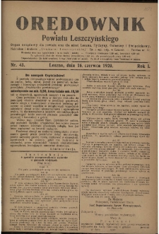 Orędownik Powiatu Leszczyńskiego 1920.06.16 R.1 Nr 43