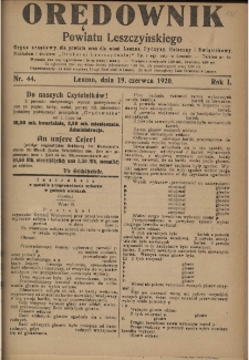 Orędownik Powiatu Leszczyńskiego 1920.06.19 R.1 Nr 44